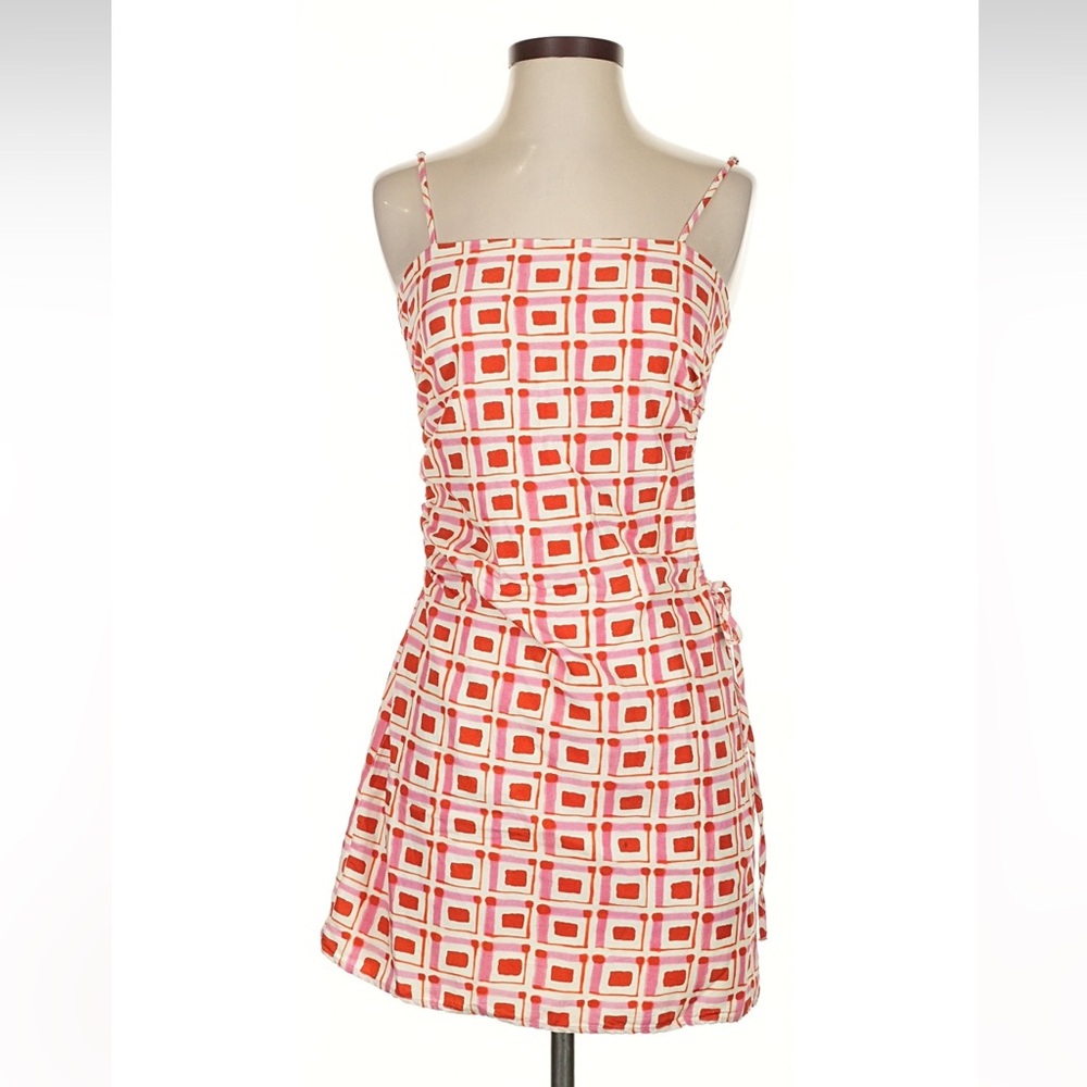 ZARA Pink and Red Geometric Dress